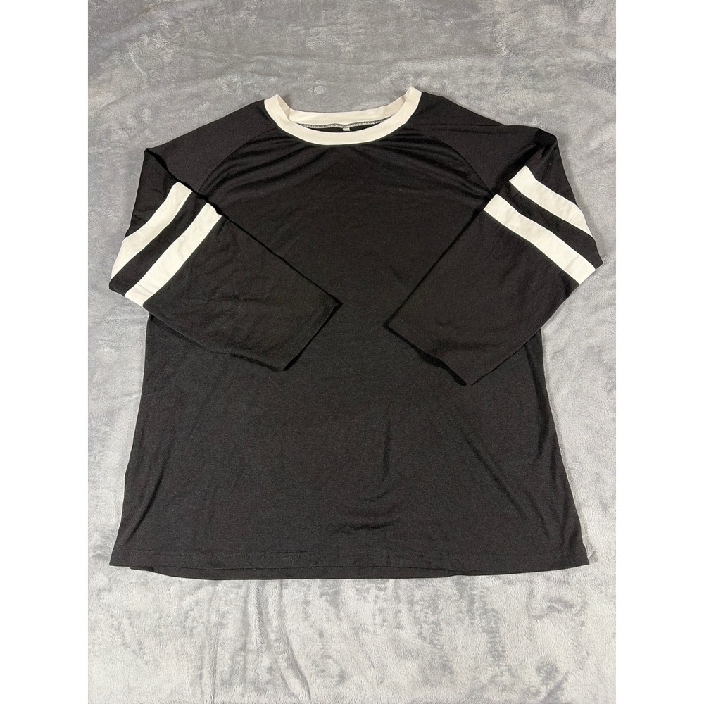 Black White Raglan 3/4 Sleeve Ringer T-Shirt Sporty Stripe XL